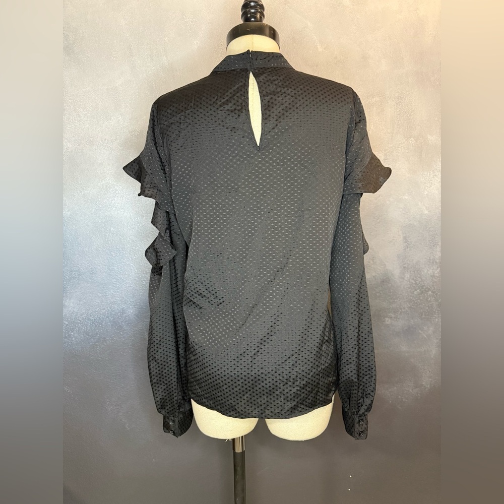 Express Black Polka Dot Ruffle Sleeve Blouse – Size Medium - Picture 4 of 9